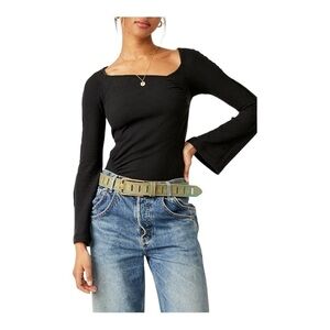 Free People Black Ribbed Bodysuit - XL - Thick Knit Long Sleeve (NWT)